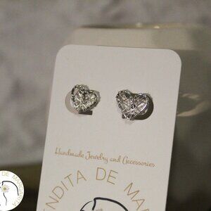 Silver wire handmade wire wrapped studs heart shape